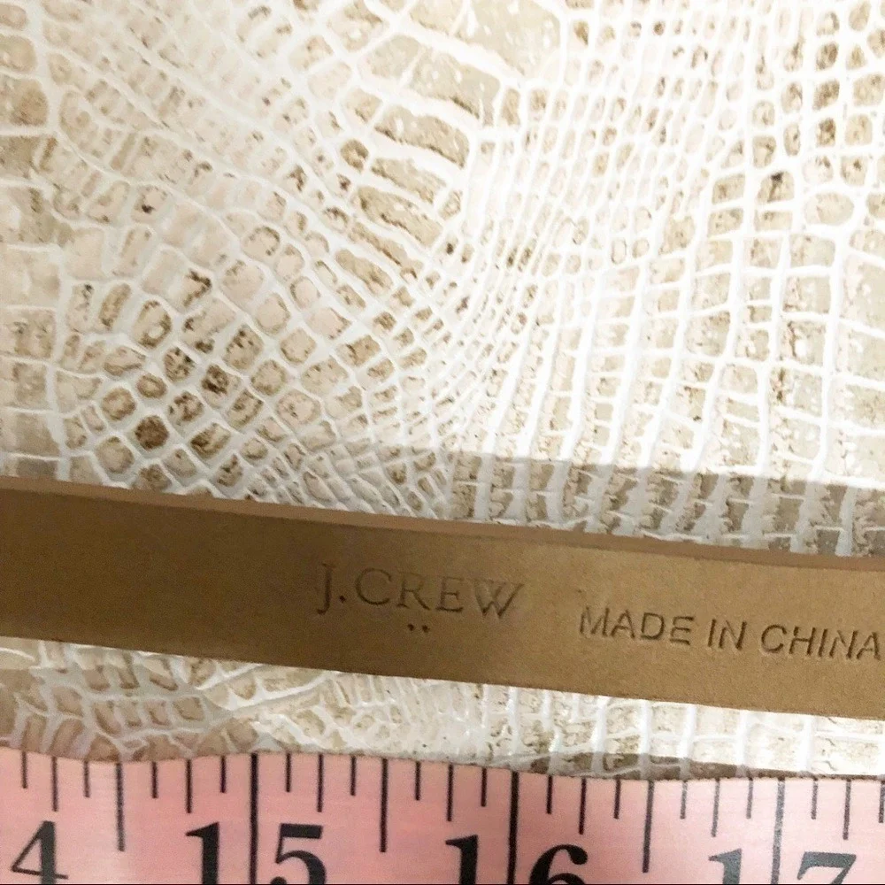 J.Crew Factory Tan Leather Skinny Belt Brass Micro Studded Brown‎ Small 31.5in